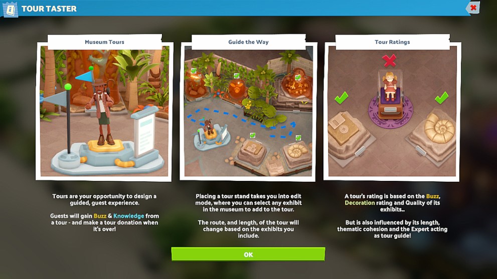 In game screen explaining the way to plan tours.