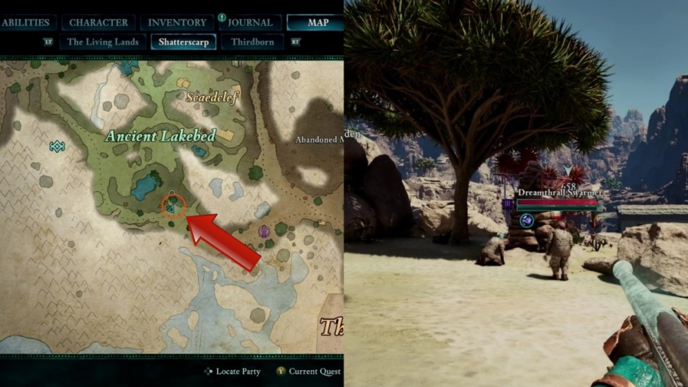 A marked map showing where to take the Mourner;s Bouquet in Avowed