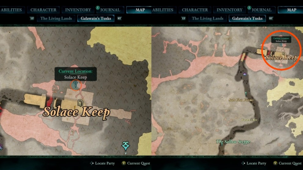 A marked Avowed map showing the location of the Starmetal Smithy, Forgemaster Dela