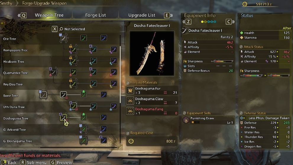 Monster Hunter Wilds best early longswords crafting and stats for Dosha Fatecleaver I