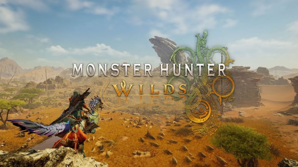 The Monster Hunter Wilds title card showing the Forbidden Lands