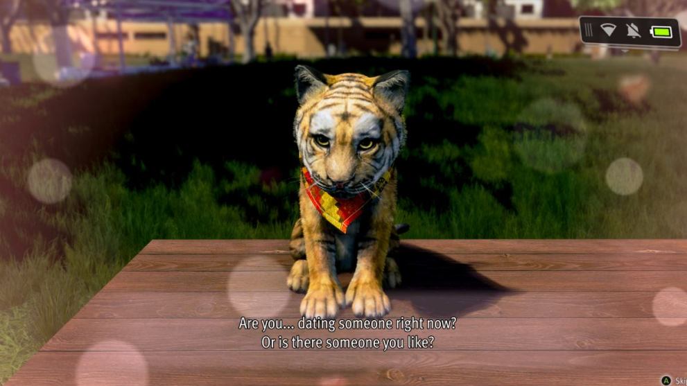 Dating sim dialogue with tiger in Like a Dragon Pirate Yakuza in Hawaii