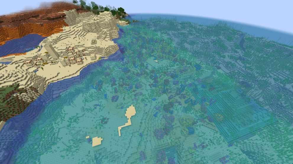 Ocean monument and village in Minecraft Chase the Skies update
