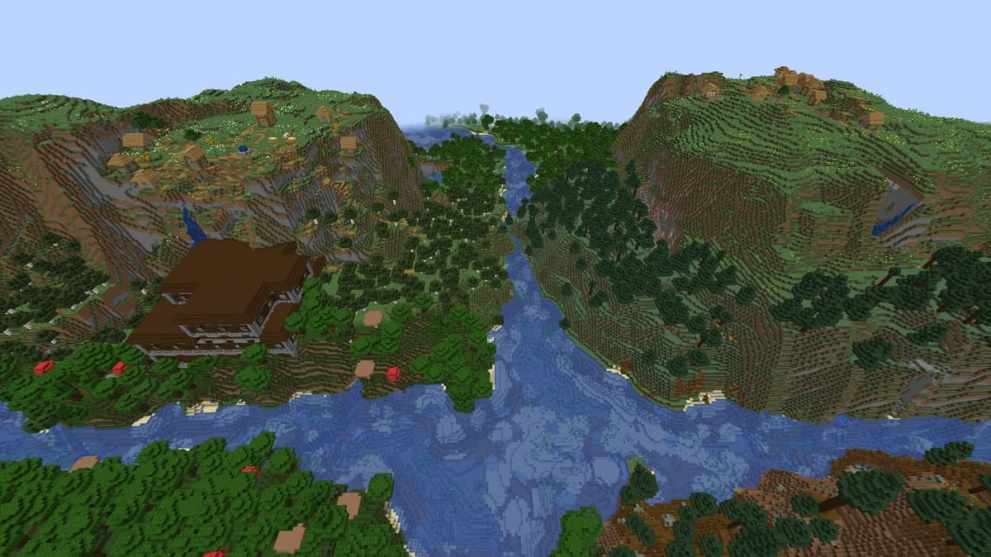 Two villages and mansion in Minecraft Chase the Skies update