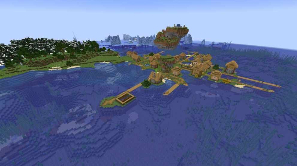 Island shore village in Minecraft Chase the Skies update