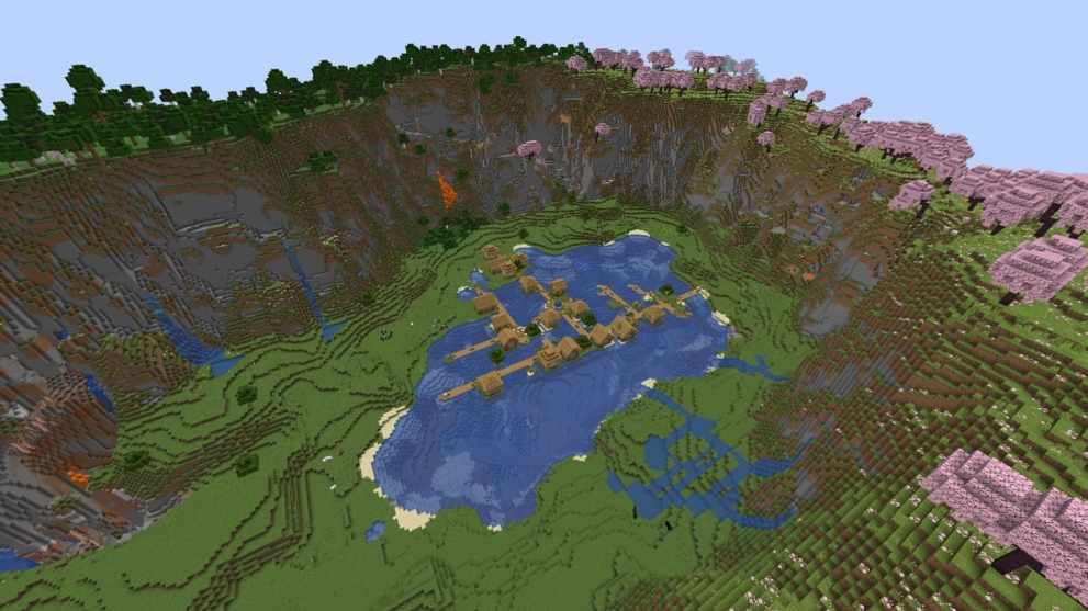 Lake village in Minecraft Chase the Skies update