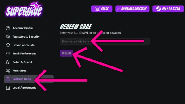 How to redeem SUPERVIVE codes.