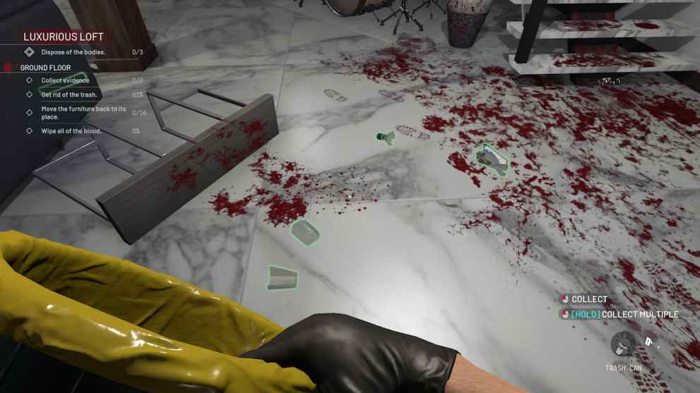 tidying trash with blood stains