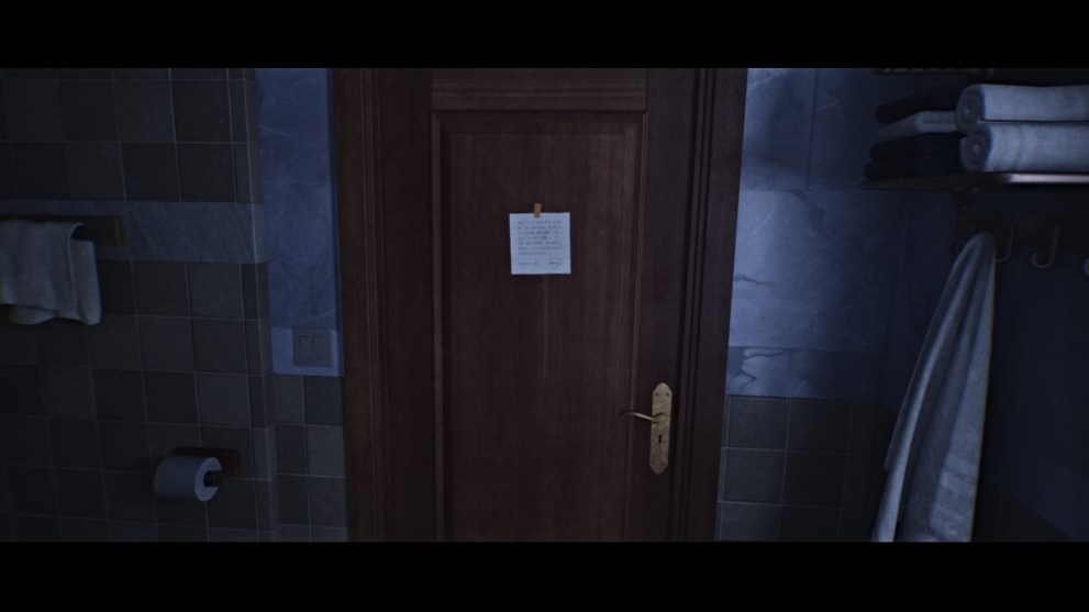 Bathroom door with note in LUTO
