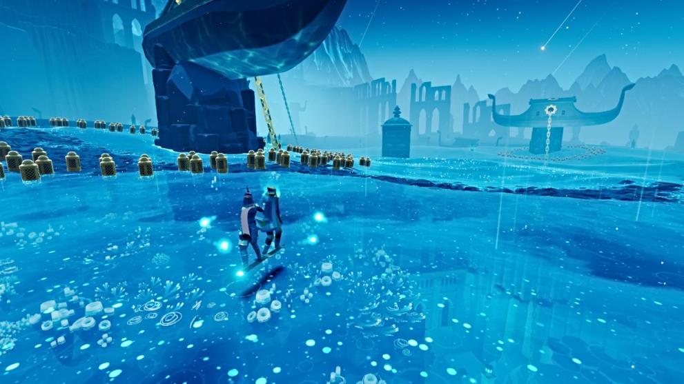 Lantern circles around boats in Sword of the Sea