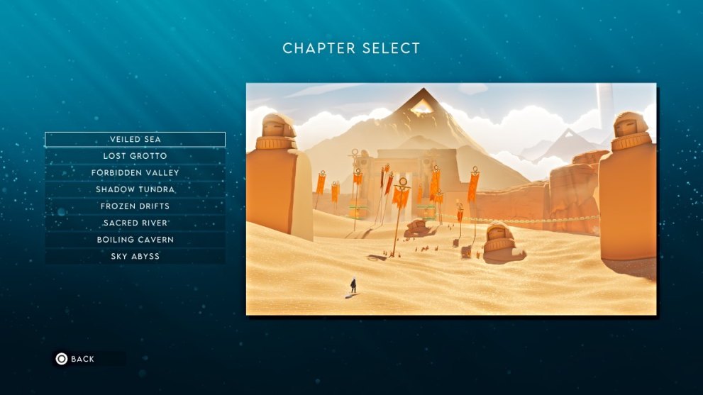 Chapter Select menu in Sword of the Sea