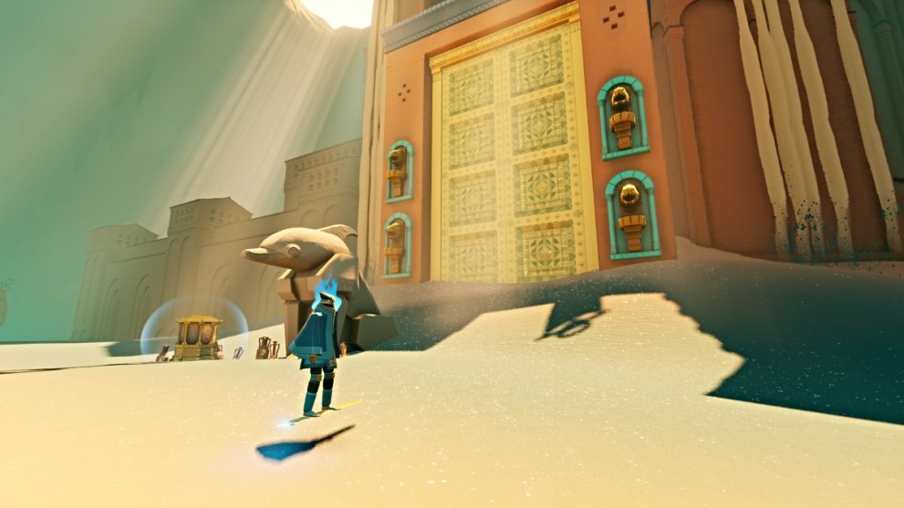 Dolphin door at the Lost Grotto in Sword of the Sea