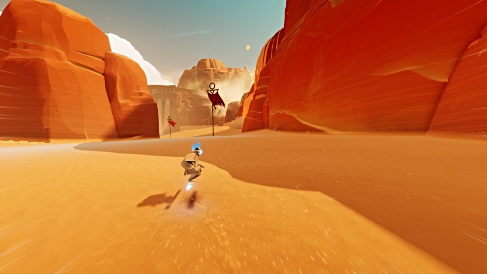 Surfing past flags in Sword of the Sea