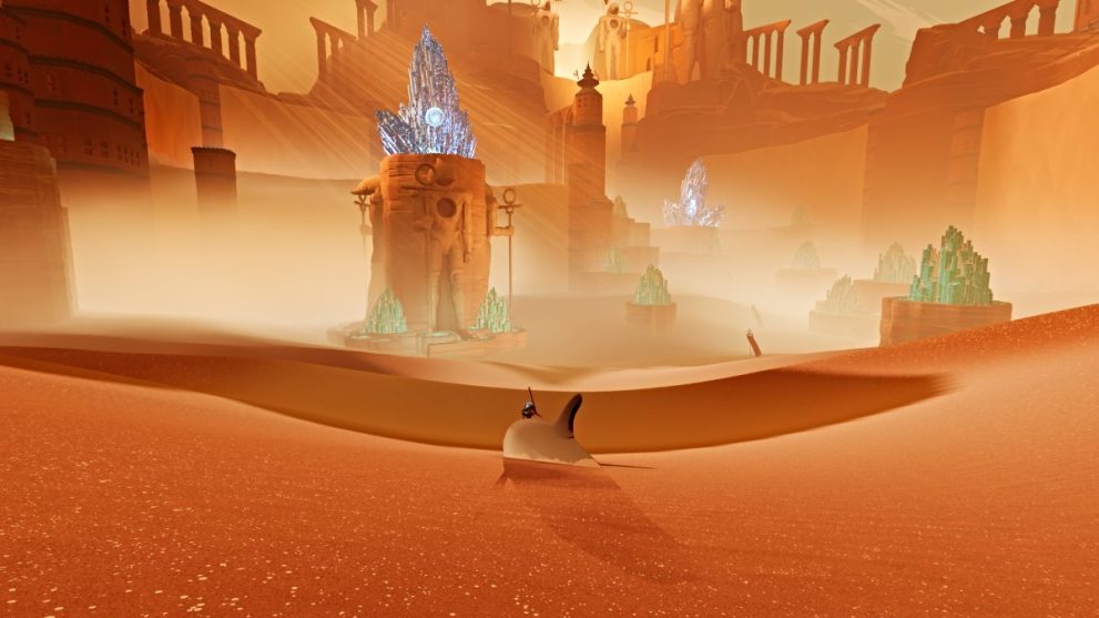 Blue crystals with water spheres in Sword of the Sea