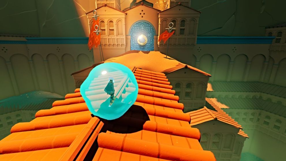 Turtle head on a wall in Sword of the Sea