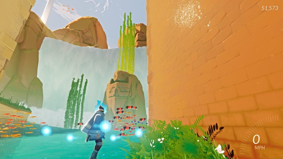 Kelp and a waterfall in Sword of the Sea