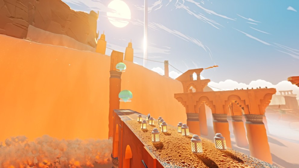 Ledge to bouncing platforms in Sword of the Sea