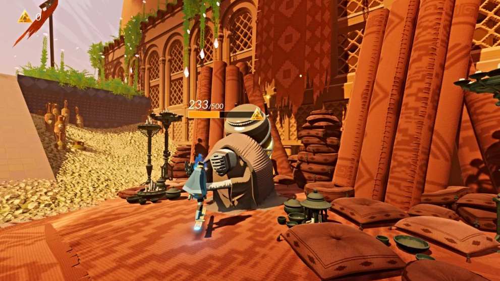 Merchant on temple roof in Sword of the Sea