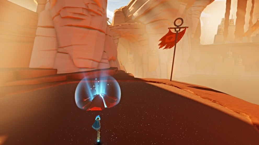 Blue crack in the red sand in Sword of the Sea