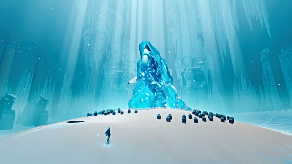 Shark encased in ice in Sword of the Sea