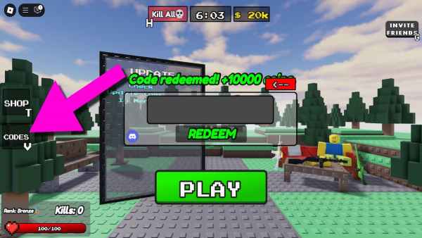 How to redeem codes in Aimbot FFA.