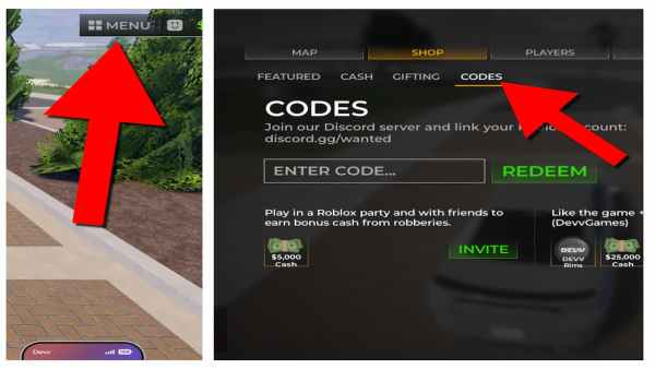 How to redeem codes in Wanted.