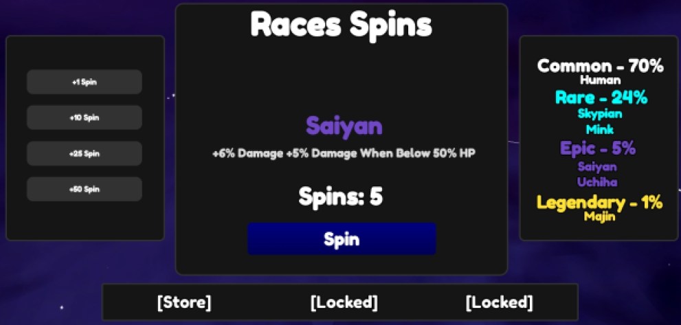The Races menu section in Anime Limitless Roblox Experience