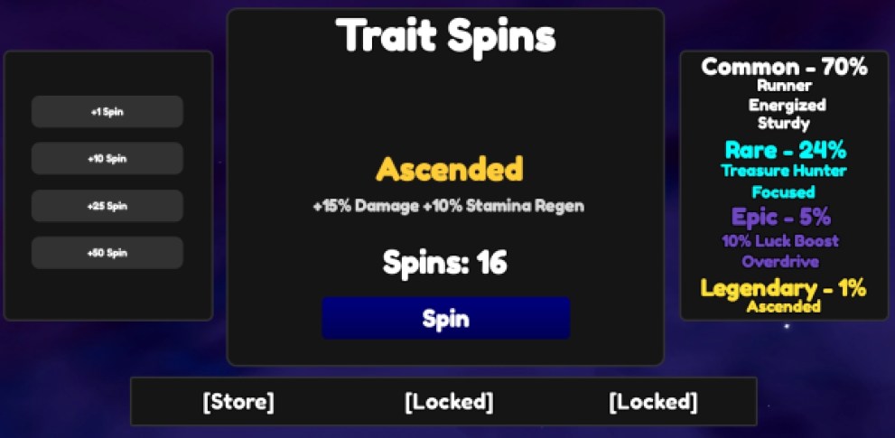 The Traits menu section in Anime Limitless Roblox Experience