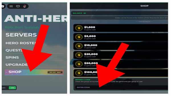 How to redeem codes in Anti Hero.