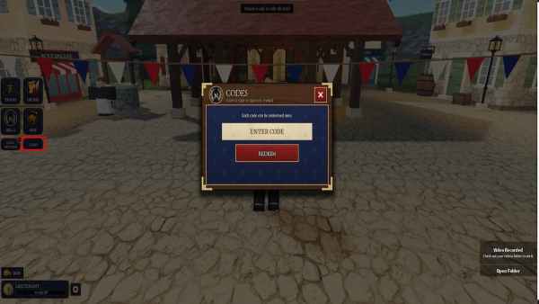 Codes Redemption Screen from Be a General Roblox Experience